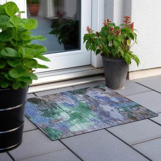 Piper Looms Chantille Modern ACN1738 Green Machine Washable Area Rug Scatter Outdoor Lifestyle Image Feature