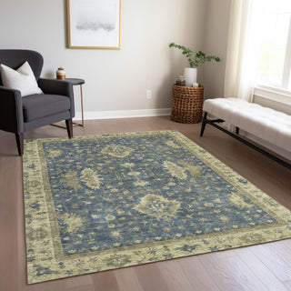 Piper Looms Chantille Border ACN1739 Blue Machine Washable Area Rug Lifestyle Image Feature