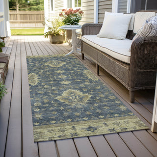 Piper Looms Chantille Border ACN1739 Blue Machine Washable Area Rug Runner Outdoor Lifestyle Image Feature