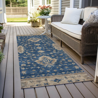 Piper Looms Chantille Border ACN1739 Navy Machine Washable Area Rug Runner Outdoor Lifestyle Image Feature