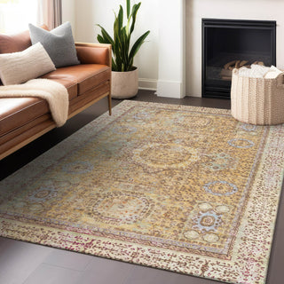 Piper Looms Chantille Border ACN1740 Gold Machine Washable Area Rug Lifestyle Image Feature