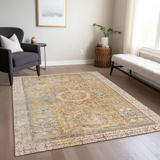 Piper Looms Chantille Border ACN1740 Gold Machine Washable Area Rug Lifestyle Image Feature