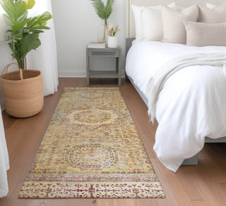 Piper Looms Chantille Border ACN1740 Gold Machine Washable Area Rug Runner Lifestyle Image Feature