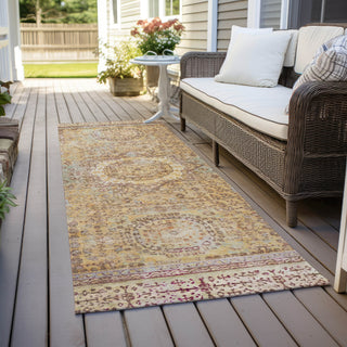 Piper Looms Chantille Border ACN1740 Gold Machine Washable Area Rug Runner Outdoor Lifestyle Image Feature