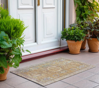 Piper Looms Chantille Border ACN1740 Gold Machine Washable Area Rug Scatter Outdoor Lifestyle Image Feature
