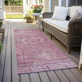 Piper Looms Chantille Border ACN1740 Pink Machine Washable Area Rug Runner Outdoor Lifestyle Image Feature