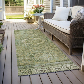 Piper Looms Chantille Border ACN1740 Sage Machine Washable Area Rug Runner Outdoor Lifestyle Image Feature