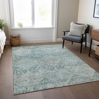 Piper Looms Chantille Geometric ACN1745 Blue Machine Washable Area Rug Lifestyle Image Feature