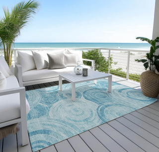 Piper Looms Chantille Geometric ACN1750 Denim Machine Washable Area Rug Outdoor Lifestyle Image Feature