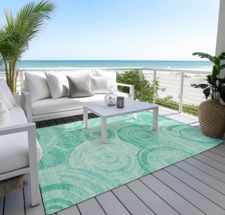 Piper Looms Chantille Geometric ACN1750 Teal Machine Washable Area Rug Outdoor Lifestyle Image Feature