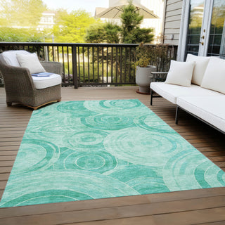 Piper Looms Chantille Geometric ACN1750 Teal Machine Washable Area Rug Outdoor Lifestyle Image Feature