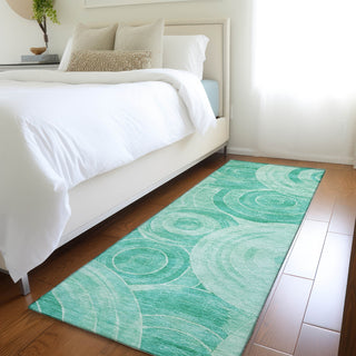Piper Looms Chantille Geometric ACN1750 Teal Machine Washable Area Rug Runner Lifestyle Image Feature