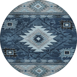 Piper Looms Chantille Tribal ACN1754 Blue Machine Washable Area Rug Round Main Image