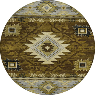 Piper Looms Chantille Tribal ACN1754 Brown Machine Washable Area Rug Round Main Image