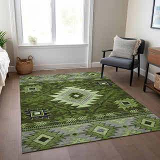 Piper Looms Chantille Tribal ACN1754 Olive Machine Washable Area Rug Lifestyle Image Feature