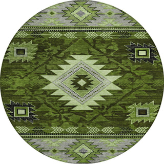 Piper Looms Chantille Tribal ACN1754 Olive Machine Washable Area Rug Round Main Image