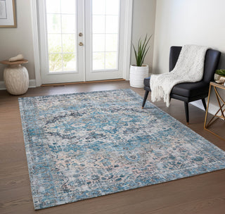 Piper Looms Chantille Border ACN1755 Blue Machine Washable Area Rug Lifestyle Image Feature