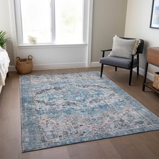 Piper Looms Chantille Border ACN1755 Blue Machine Washable Area Rug Lifestyle Image Feature