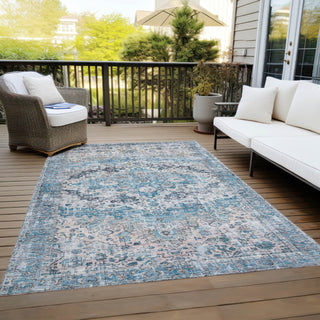 Piper Looms Chantille Border ACN1755 Blue Machine Washable Area Rug Outdoor Lifestyle Image Feature
