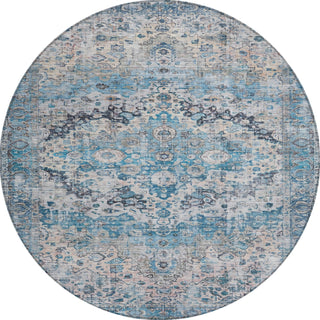 Piper Looms Chantille Border ACN1755 Blue Machine Washable Area Rug Round Main Image