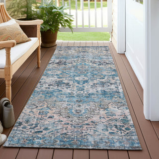 Piper Looms Chantille Border ACN1755 Blue Machine Washable Area Rug Runner Outdoor Lifestyle Image Feature