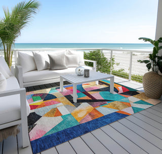 Piper Looms Chantille Abstract ACN1757 Blue Machine Washable Area Rug Outdoor Lifestyle Image Feature