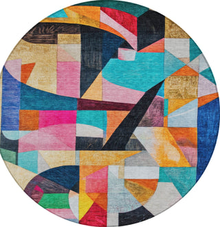 Piper Looms Chantille Abstract ACN1757 Blue Machine Washable Area Rug Round Main Image