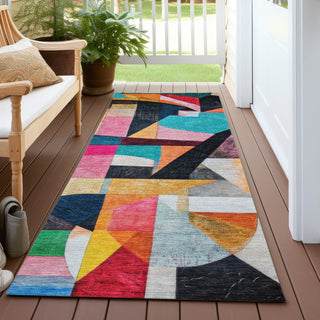 Piper Looms Chantille Abstract ACN1757 Blue Machine Washable Area Rug Runner Outdoor Lifestyle Image Feature
