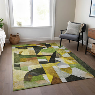 Piper Looms Chantille Abstract ACN1757 Green Machine Washable Area Rug Lifestyle Image Feature