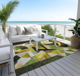Piper Looms Chantille Abstract ACN1757 Green Machine Washable Area Rug Outdoor Lifestyle Image Feature
