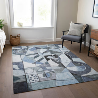 Piper Looms Chantille Abstract ACN1758 Denim Machine Washable Area Rug Lifestyle Image Feature