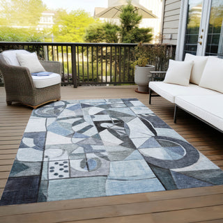 Piper Looms Chantille Abstract ACN1758 Denim Machine Washable Area Rug Outdoor Lifestyle Image Feature