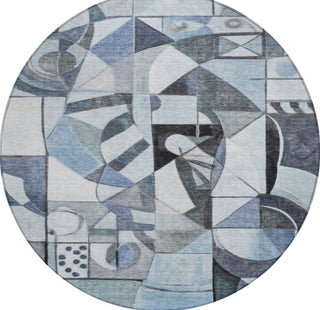 Piper Looms Chantille Abstract ACN1758 Denim Machine Washable Area Rug Round Main Image