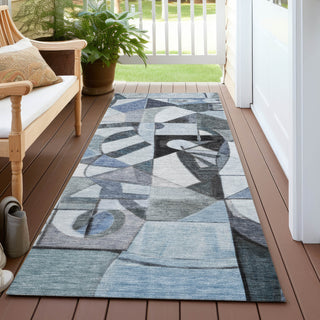 Piper Looms Chantille Abstract ACN1758 Denim Machine Washable Area Rug Runner Outdoor Lifestyle Image Feature