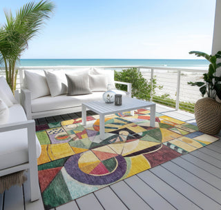 Piper Looms Chantille Abstract ACN1758 Gold Machine Washable Area Rug Outdoor Lifestyle Image Feature