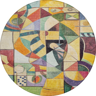 Piper Looms Chantille Abstract ACN1758 Gold Machine Washable Area Rug Round Main Image