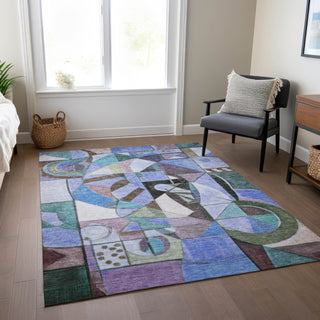 Piper Looms Chantille Abstract ACN1758 Green Machine Washable Area Rug Lifestyle Image Feature