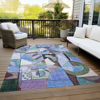 Piper Looms Chantille Abstract ACN1758 Green Machine Washable Area Rug Outdoor Lifestyle Image Feature