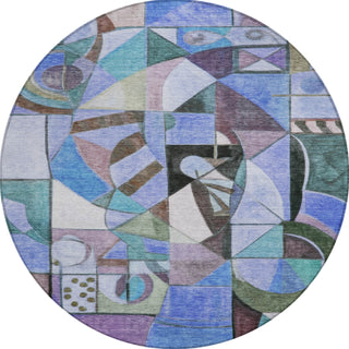 Piper Looms Chantille Abstract ACN1758 Green Machine Washable Area Rug Round Main Image