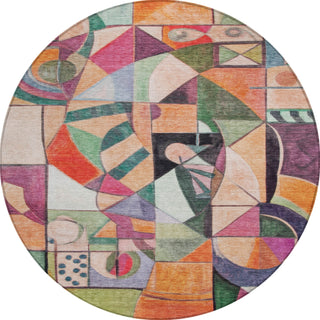 Piper Looms Chantille Abstract ACN1758 Orange Machine Washable Area Rug Round Main Image