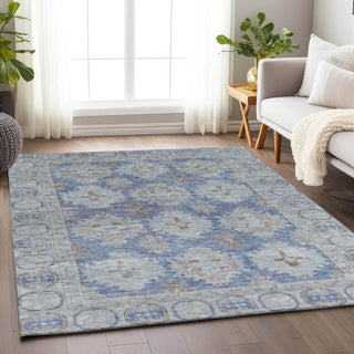 Piper Looms Chantille Border ACN1760 Blue Machine Washable Area Rug Lifestyle Image Feature