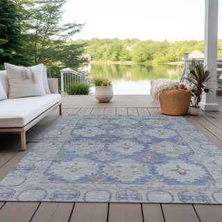 Piper Looms Chantille Border ACN1760 Blue Machine Washable Area Rug Outdoor Lifestyle Image Feature