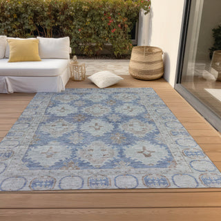Piper Looms Chantille Border ACN1760 Blue Machine Washable Area Rug Outdoor Lifestyle Image Feature
