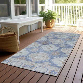 Piper Looms Chantille Border ACN1760 Blue Machine Washable Area Rug Runner Outdoor Lifestyle Image Feature
