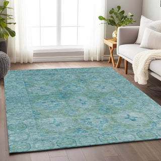 Piper Looms Chantille Border ACN1760 Teal Machine Washable Area Rug Lifestyle Image Feature