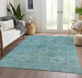 Piper Looms Chantille Border ACN1760 Teal Machine Washable Area Rug Lifestyle Image Feature