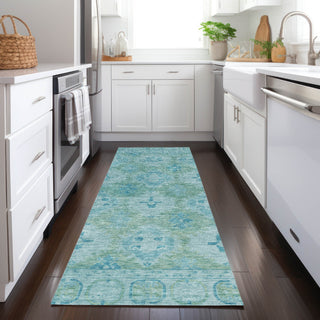 Piper Looms Chantille Border ACN1760 Teal Machine Washable Area Rug Runner Lifestyle Image Feature