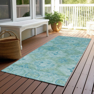 Piper Looms Chantille Border ACN1760 Teal Machine Washable Area Rug Runner Outdoor Lifestyle Image Feature