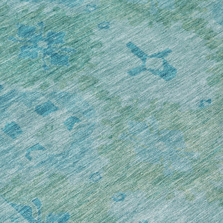 Piper Looms Chantille Border ACN1760 Teal Machine Washable Area Rug Swatch Image