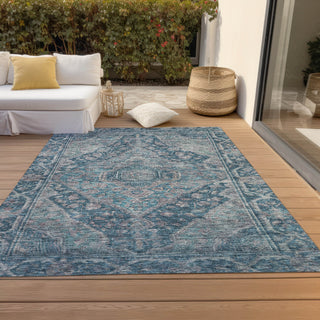 Piper Looms Chantille Border ACN1761 Denim Machine Washable Area Rug Outdoor Lifestyle Image Feature